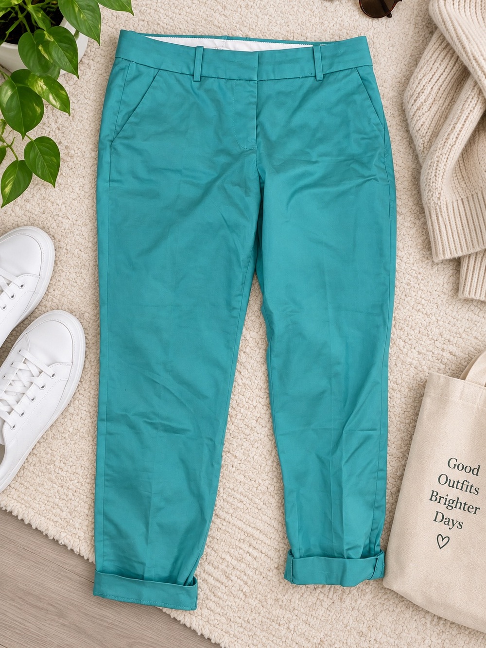 J.Crew Café Capri Pants Size 2 Teal Turquoise Cropped Cuffed Chino Trousers